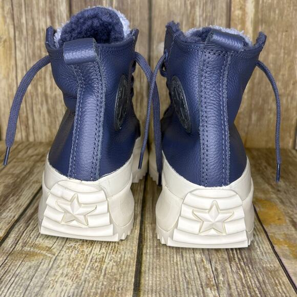 Converse Run Star Hike Hi Leather Sherpa Cozy Blue Unisex Sneakers M/7.5 W/9 - Picture 3 of 8